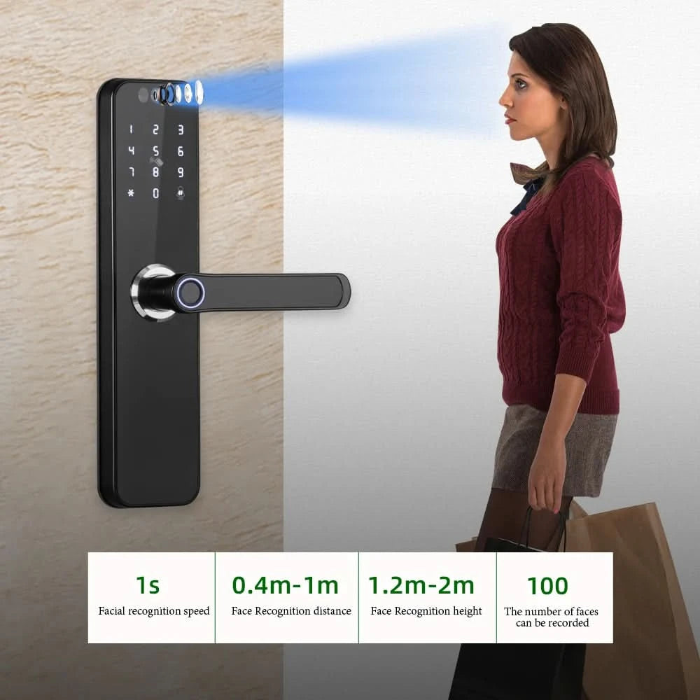 Do Brasil RAYKUBE K12 With lithium Rechargeable Batteries Tuya WiFi Camera Electronic Lock 3D Face Fingerprint Smart Door Lock