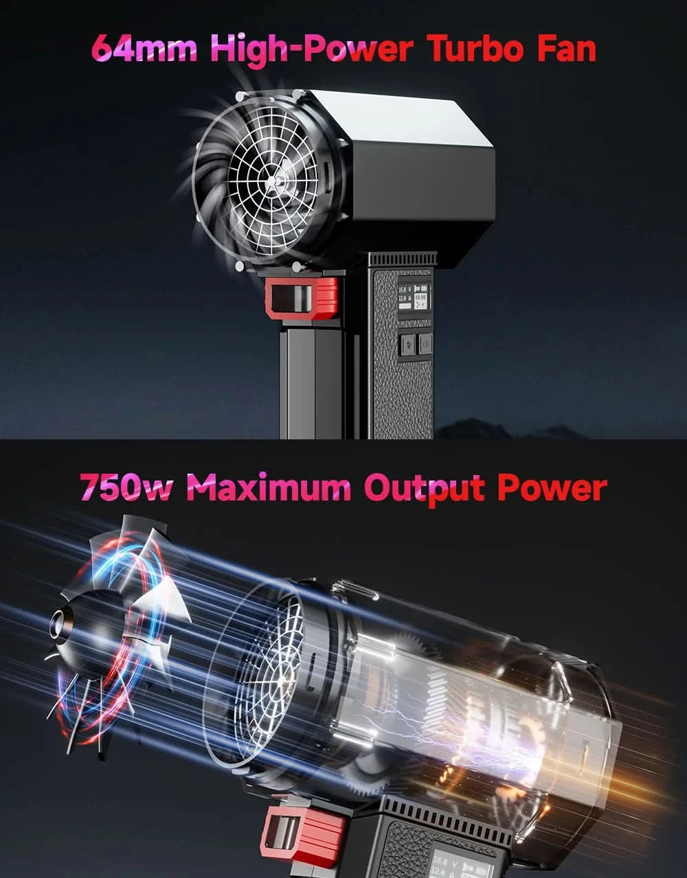 Booster Turbo Fan Car Dryer with LED Lighting, Powerful Air Blower, Brushless, Durable, High-Speed, Powerful, 4000mA, 1400G