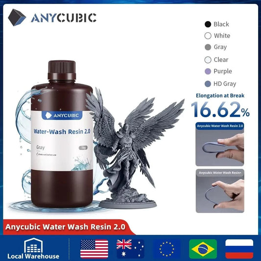 ANYCUBIC Wasserwaschbares Harz Geruchsarm Niedrige Viskosität 405nm UV-Harz für LCD-3D-Druck Hochpräzisions-3D-Druckerharz