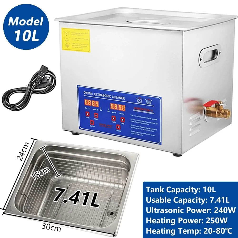 2/3/6/10L/30L Digital Heating Ultrasonic Cleaner 220V 40KHZ Stainless Steel Ultrasound Cleaning Machine Home Appliance