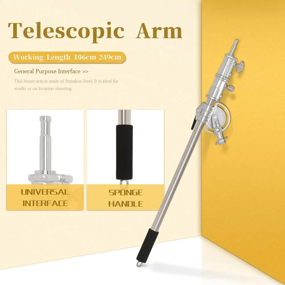 2.49M Length Cross Arm Stainless Steel Kit Light Stand With Weight Bag Photo Studio Accessories Extension Rod