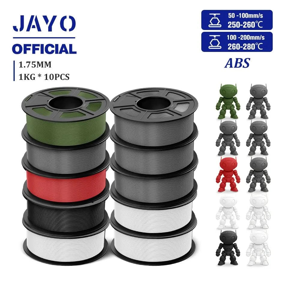 JAYO ABS Filament 1.75mm 3D Printer Filament 10Rolls For FDM 3D Printers 3D Pen Filament Refills 1KG/Roll 3D Printing Materials