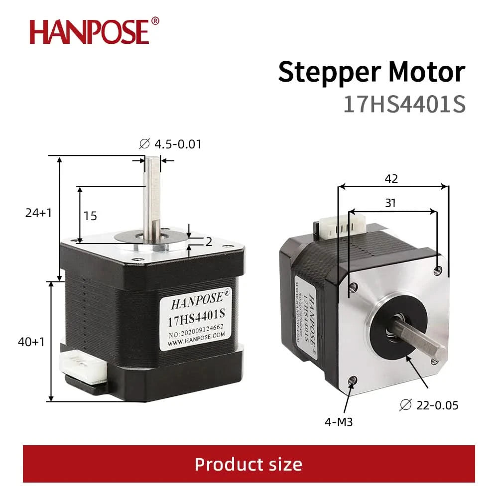 HANPOSE Nema17 stepper motor, torque 78 oz-in (52 N-cm), current 1.8 A. Models 17HS8401 17HS 2408 17HS3401S 17HS4401S 17HS6401S