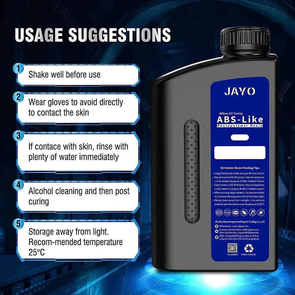 JAYO UV Resin ABS Like/Standard/Plant based/Nylon Like/Water-Wash 1KG 405nm Liquid Rapid UV Curing For LCD 3D Printing Material