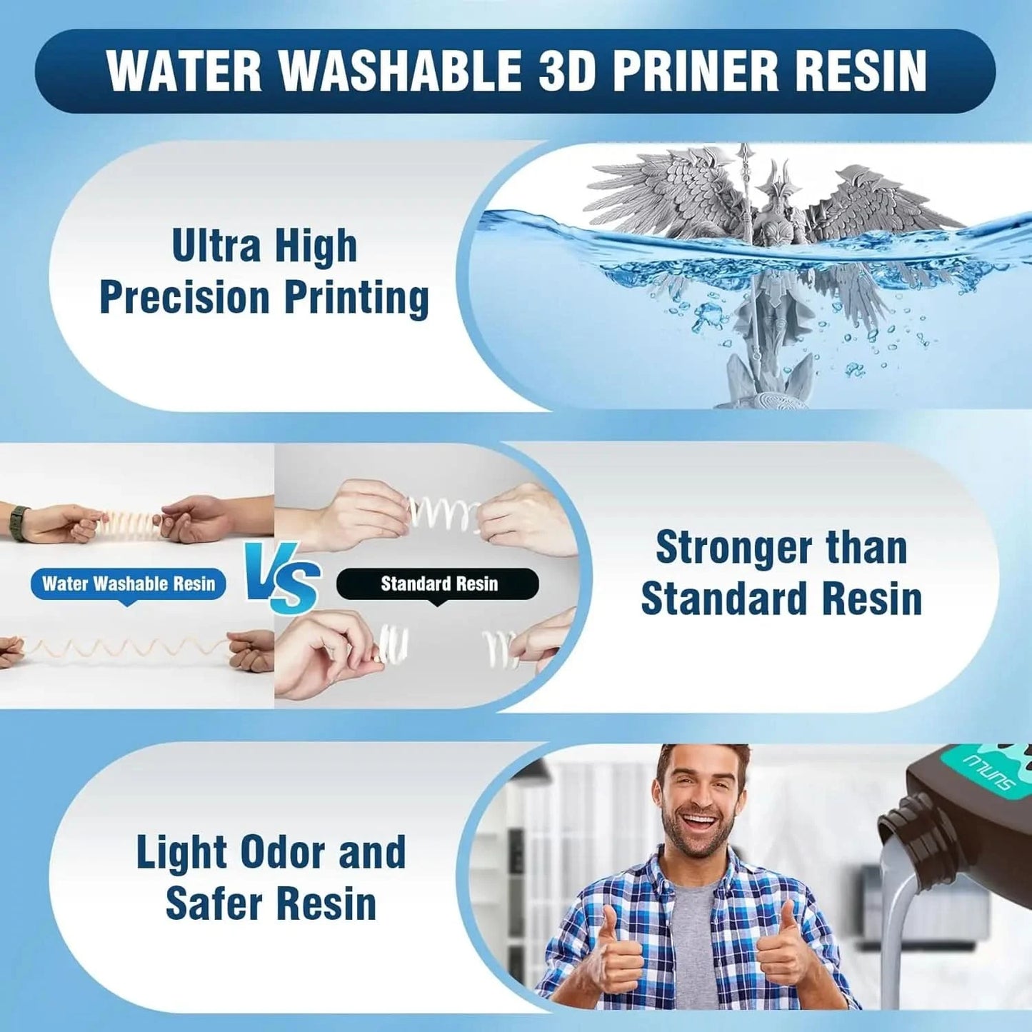 SUNLU 2KG Water Washable / Water Washable ABS Resin Resin 1000G/Bottle 405nm Rapid UV-Curing Photopolymer Resin For LCD 3D Print