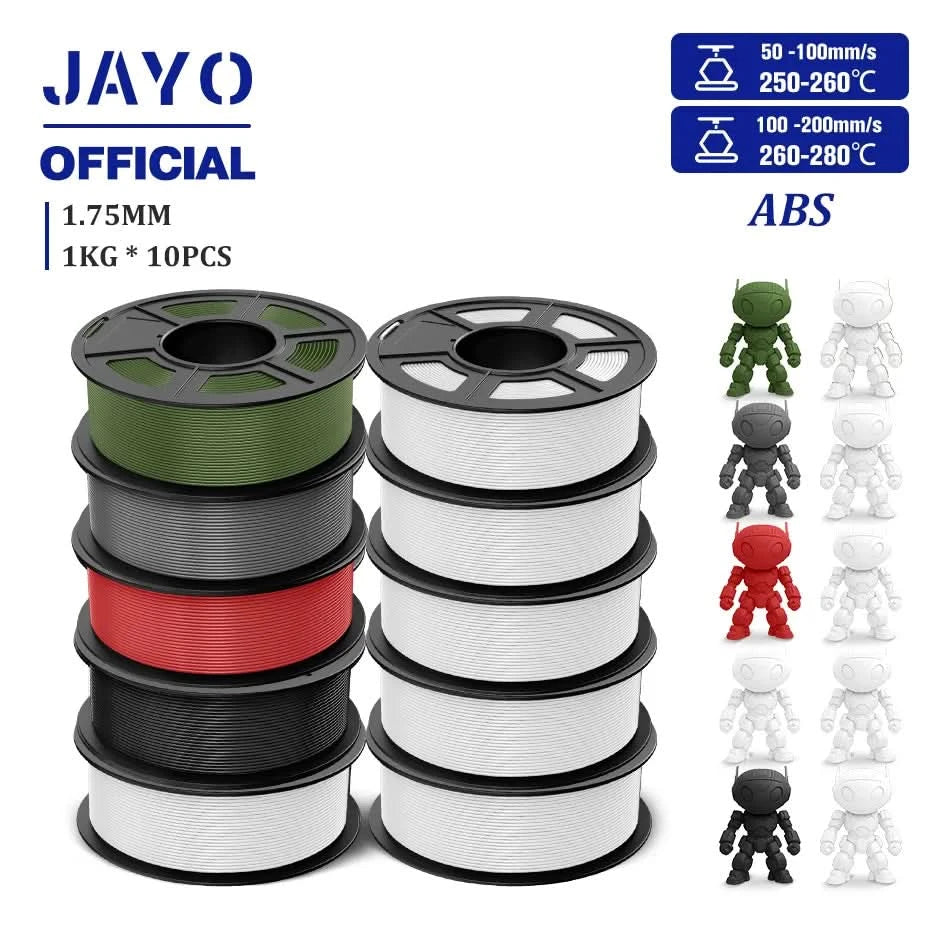 JAYO ABS Filament 1.75mm 3D Printer Filament 10Rolls For FDM 3D Printers 3D Pen Filament Refills 1KG/Roll 3D Printing Materials