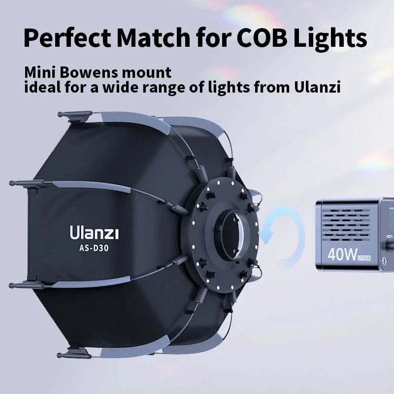 Ulanzi AS-D30 30cm Octagonal Softbox Mini Bowens Mount Quick Release Honeycomb Grid Softbox for Ulanzi LT028 LT005 COB Light
