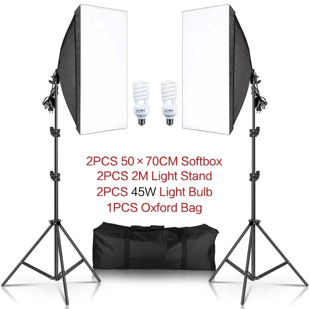 Studio Kit Photo Softbox Light Box Lighting Single Led Lamp with Tripod Photography Shooting Soft Box Flash E27 Accessories