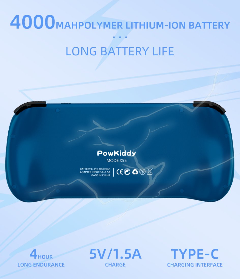 80000Games 512G POWKIDDY X55 5.5INCH IPS Screen RK3566 Handheld Game Console Linux Open-Source Retro Console HD Gifts
