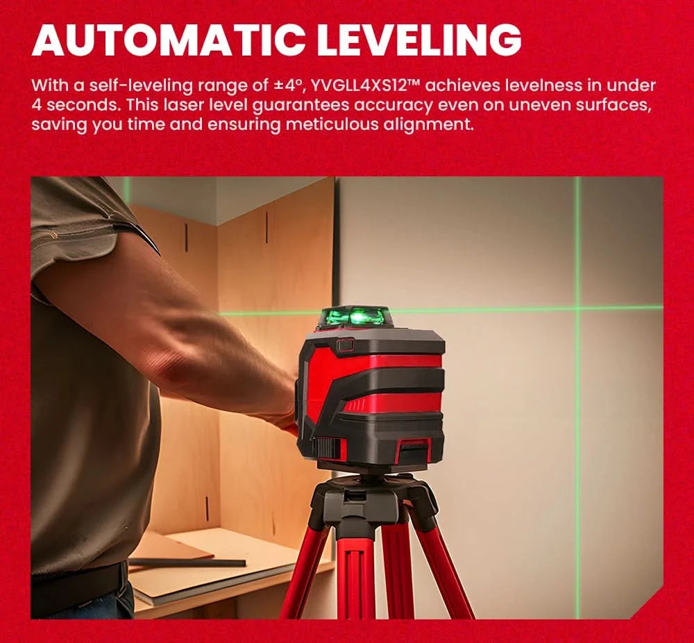YEVOLT Laser Level Green 12/16-Line 3/4-Plane Self-leveling 360 Horizontal & Vertical Accurate Measuring Tool-YVGLL4XS-Series