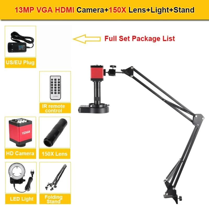 YIZHAN 4K UHD Electron Digital Microscope 1080P 60FPS Video Industrial Welding Camera 150X Lens Folding Stand for PCB Repair