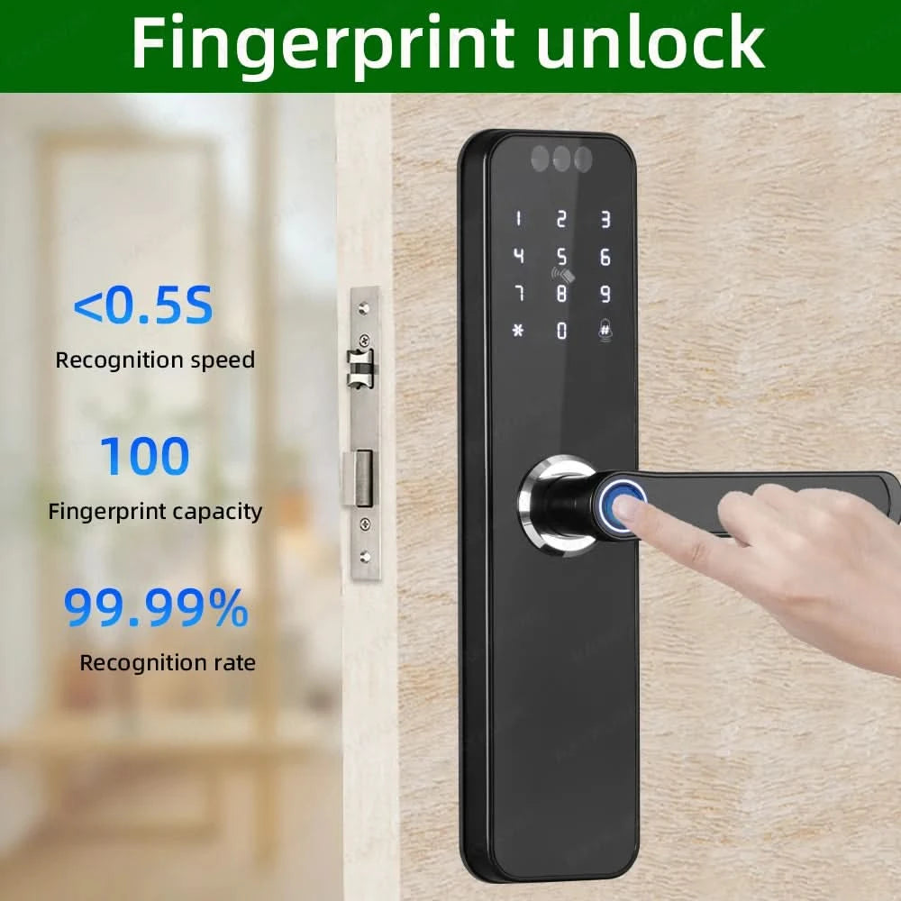 Do Brasil RAYKUBE K12 With lithium Rechargeable Batteries Tuya WiFi Camera Electronic Lock 3D Face Fingerprint Smart Door Lock