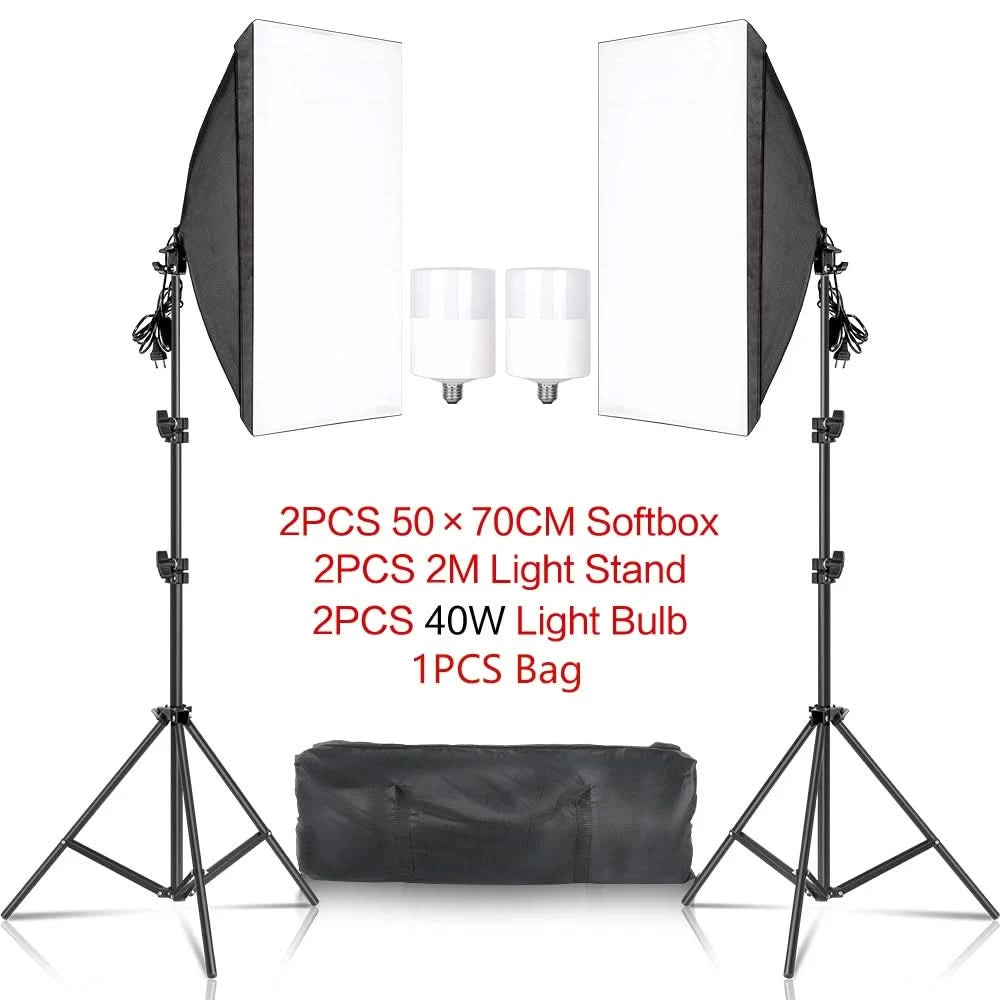 Studio Kit Photo Softbox Light Box Lighting Single Led Lamp with Tripod Photography Shooting Soft Box Flash E27 Accessories