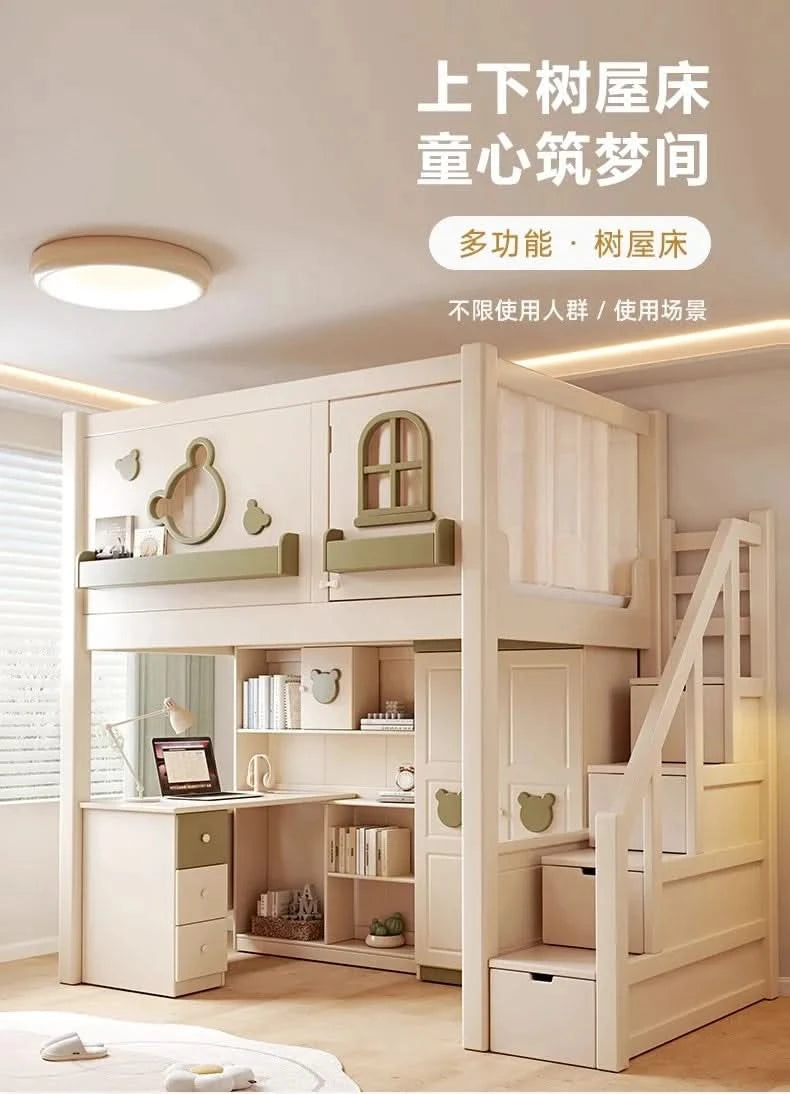 Solid wood upper and lower high and low bunk beds Double bed 2 people bunk beds for kids bed with mattress bedroom furniture