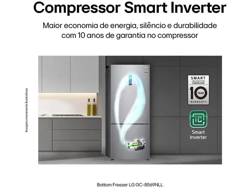 LG Frost Free Smart Inverse Silver Refrigerator/Cooler 451L Inox Look GC-B569NLLM.APZFSBS - 220V