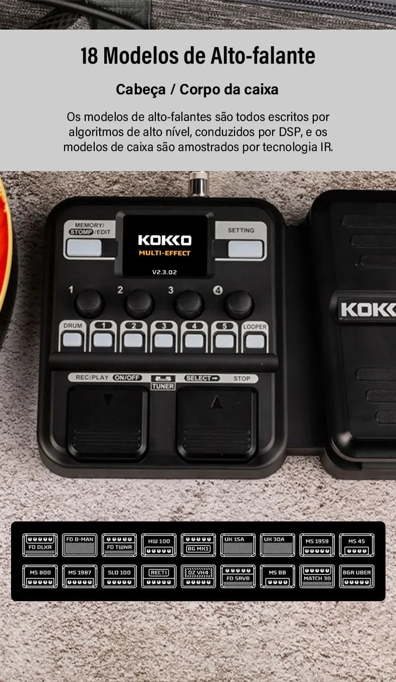 KOKKO KMF-1 Guitar Pedal Synthesized Effect 18 Amp Models IR 512 Dot Sampling Drum Machine and Loop Function Guitar Accessories