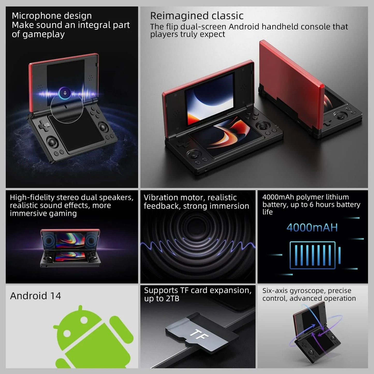 Anbernic RG DS Retro Handheld Game Console Flip Video Games Player 4" IPS Dual Screen Android14 4000mAh Supports RixelHK PSP PS2