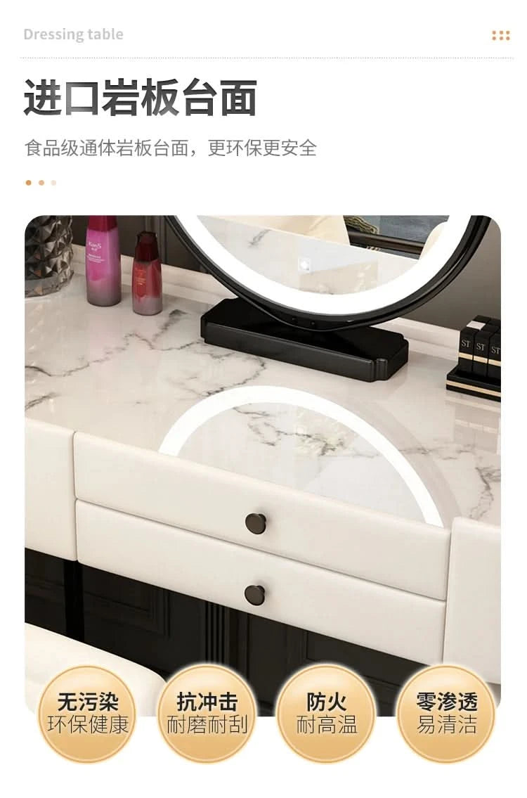 Luxury Jewelery Storage Dressing Table Glass Top Girls Unique Makeup Mirror Beauty Dressing Table Light White Muebles Decoration