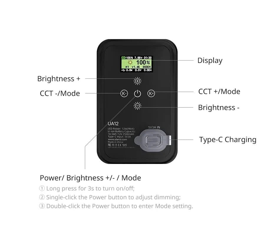 Ulanzi UA12 12W Portable Air Tube Light Bi-Color for Portrait Photograph Livestreaming 2700K-6500K CCT TPU Tube Light Stick