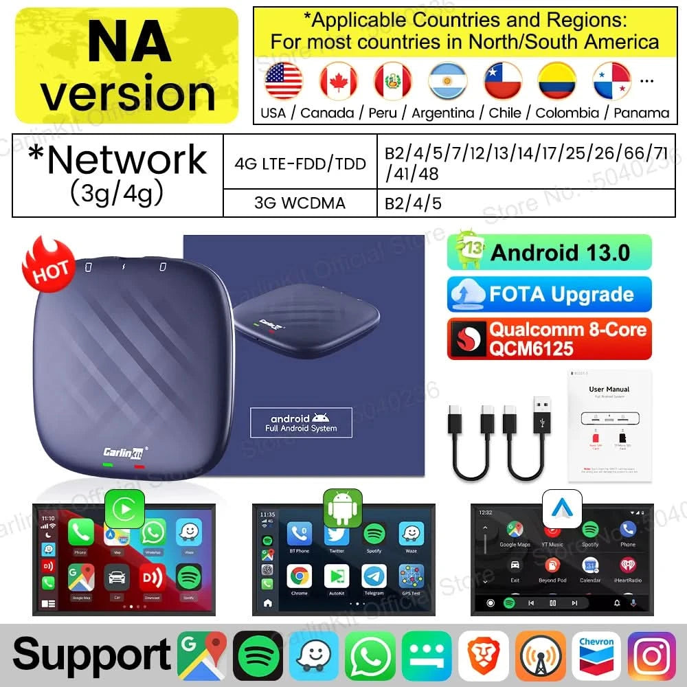 2026 NEW CarlinKit CarPlay Ai Box Qualcomm 8-Core Android 13 Wireless Carplay Android Auto Car Video TV Box WiFi SIM For Netflix