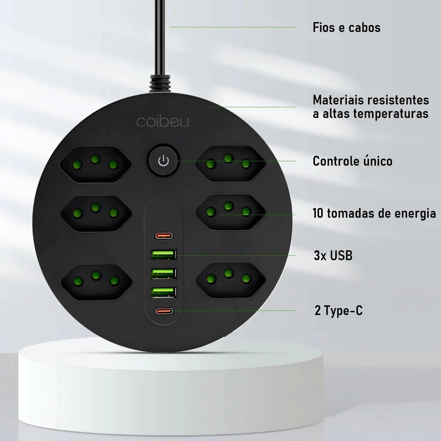 Verlängerungssteckdose, Steckdosenleiste, USB-Steckdose, Überspannungsschutz, Mehrfachsteckdose, 10A, 110-220V