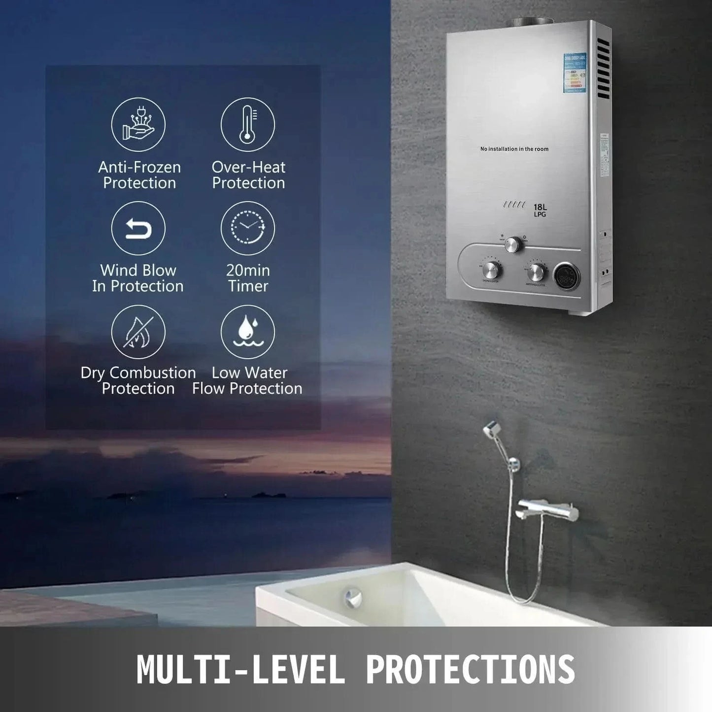 Sihao 6L 8L10L 12L 16L18L LPG Hot Water Heater Instant Continuous Gas Boiler Butane Propane Gas Boiler Heater for Camping Outdoo
