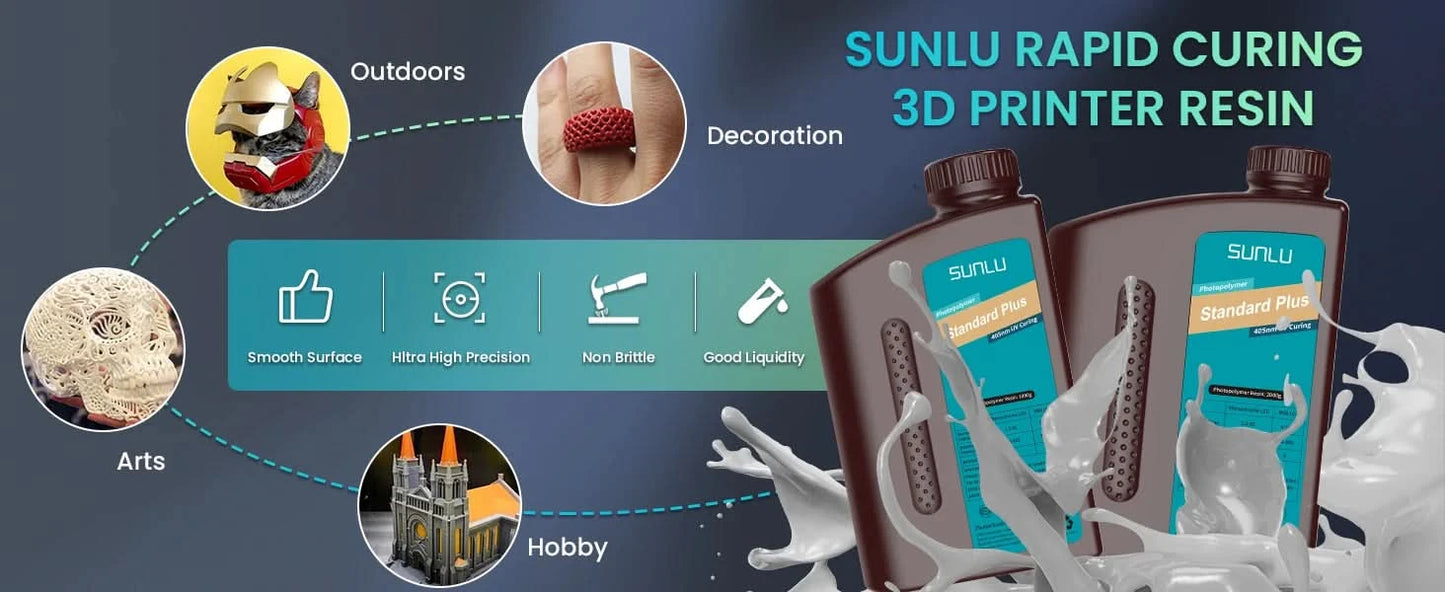 SUNLU 5KG Standard Plus/14K Standard Resin 1KG/Bottle 405nm Rapid UV-Curing Photopolymer Resin For LCD 3D Printer Material