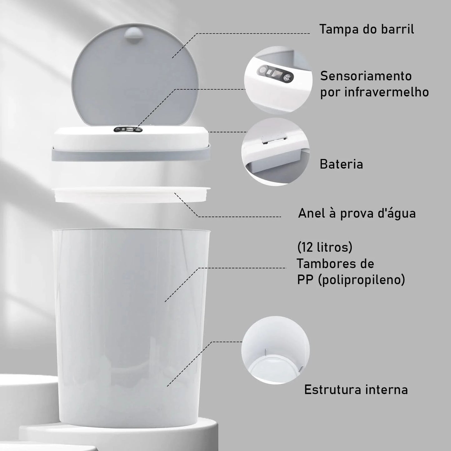 Lata de lixo sensor de toque automático lata lata de lixo plástico cozinha latas sala estar capacidade do agregado familiar