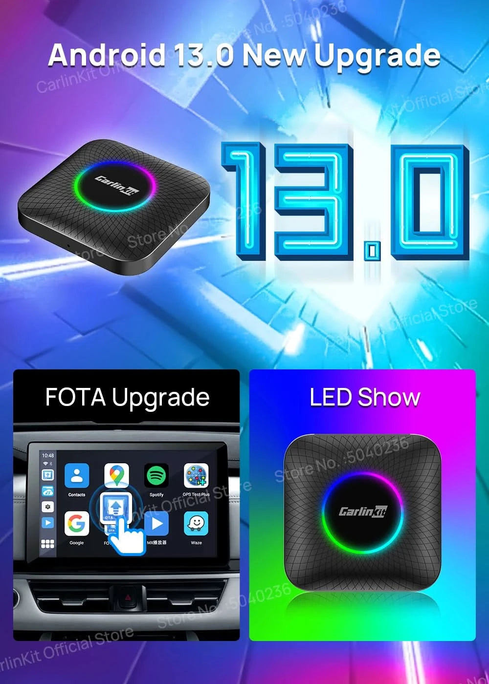 2026 CarlinKit CarPlay AI Box Android 13.0 SM6225 8-Cores Android Auto Wireless CarPlay Adapter 2.4+5GGPS 64G 128G FOTA Upgrade