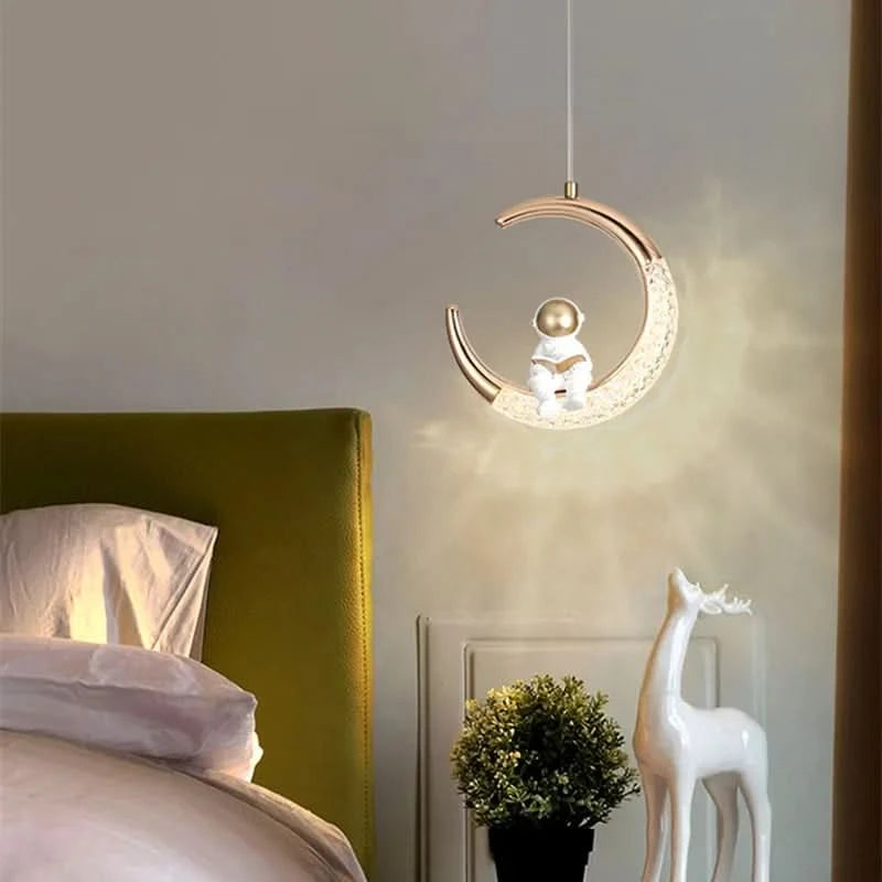 Children's Room Bedside Chandelier Modern Minimalist Light Luxury Cartoon Boy Girl Bedroom Moon Lamp Astronaut Small Chandelier