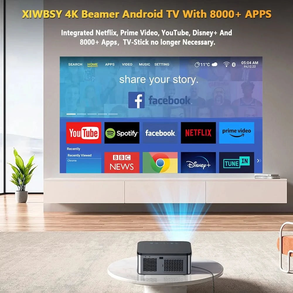 XIWBSY 1000ANSI Android Projector 25000 Lumens 4K AutoFocus/Keystone Projector Office Video Home Theater Portable Beamer Outdoor