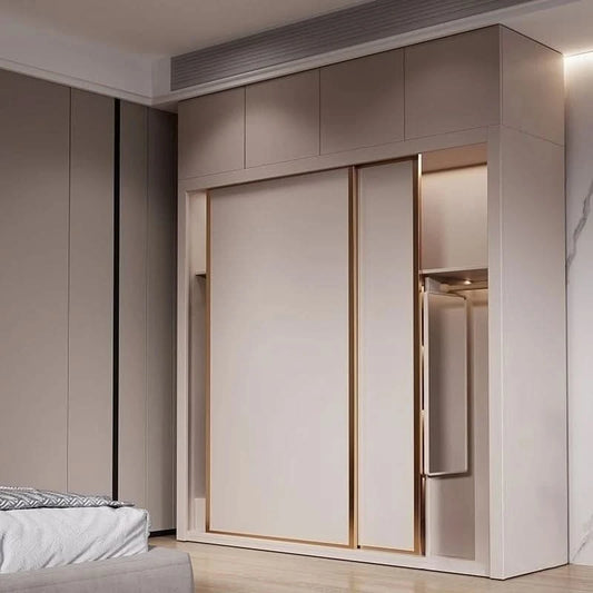 Sliding door wardrobe household bedroom small apartment full set of thickened back plate simple sliding door wardrobe
