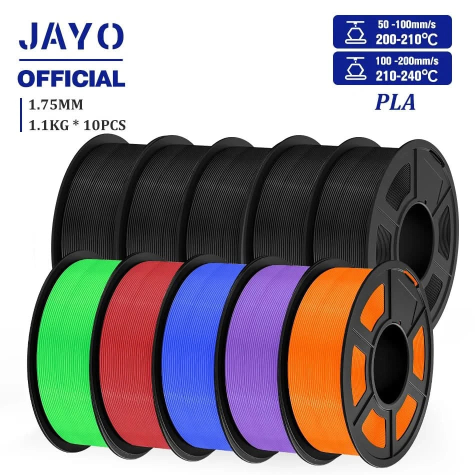 JAYO PLA Filament 1.75MM 10Rolls/set PLA 3D Printer Filament Multicolor For FDM 3D Printers Neatly Wound 3D Printing Materials