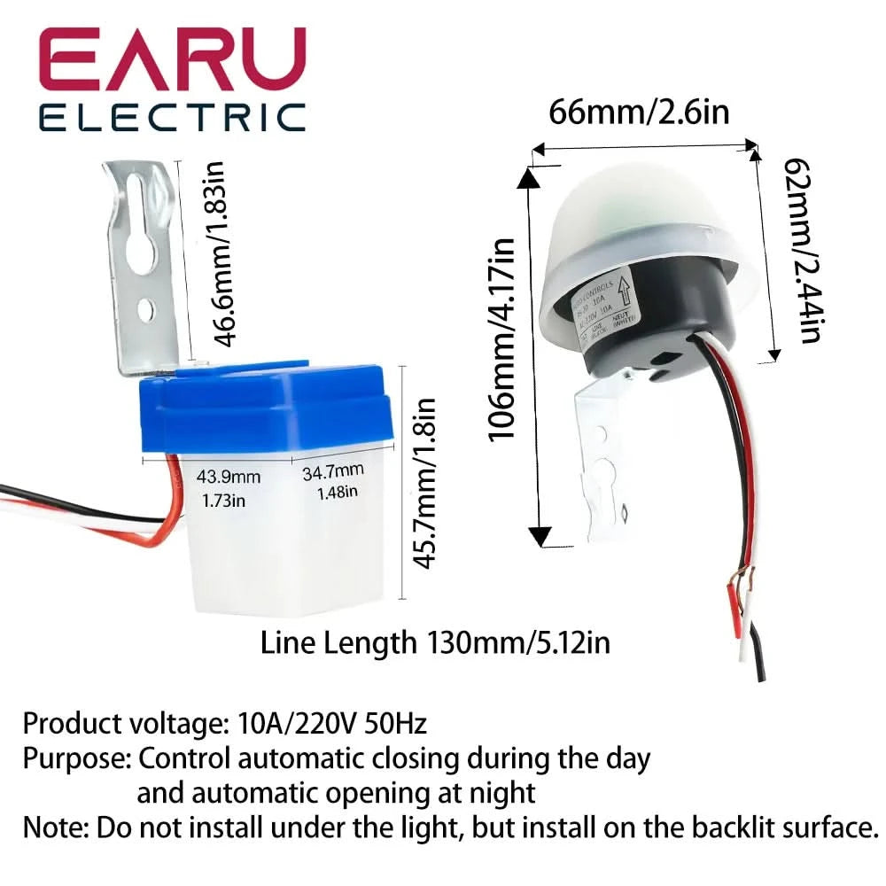 Automatic On Off Photocell Street Lamp Light Switch Controller DC 24V AC 110V 220V 50-60Hz 10A Photo Control Sensor Switch