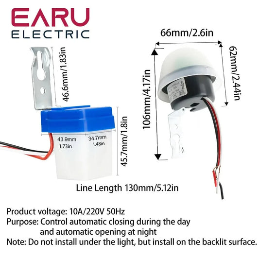 Automatic On Off Photocell Street Lamp Light Switch Controller DC 24V AC 110V 220V 50-60Hz 10A Photo Control Sensor Switch