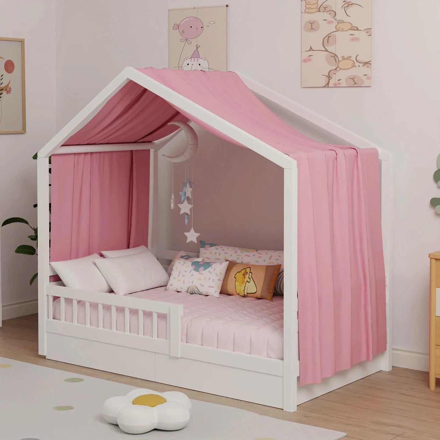 House Bed Canopy, Bed Canopy House Beds Made of Cotton Muslin, Fabric Canopy for House Canopy  Bed Children's Room Decoration