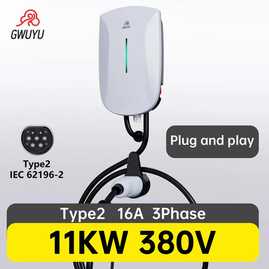 Wallbox EV Ladegerät 32A 7KW 16A 11KW 22KW 3-Phasen Elektrofahrzeug-Ladestation Typ2 IEC62196-2 Steckdose 5m Kabel Plug and Play