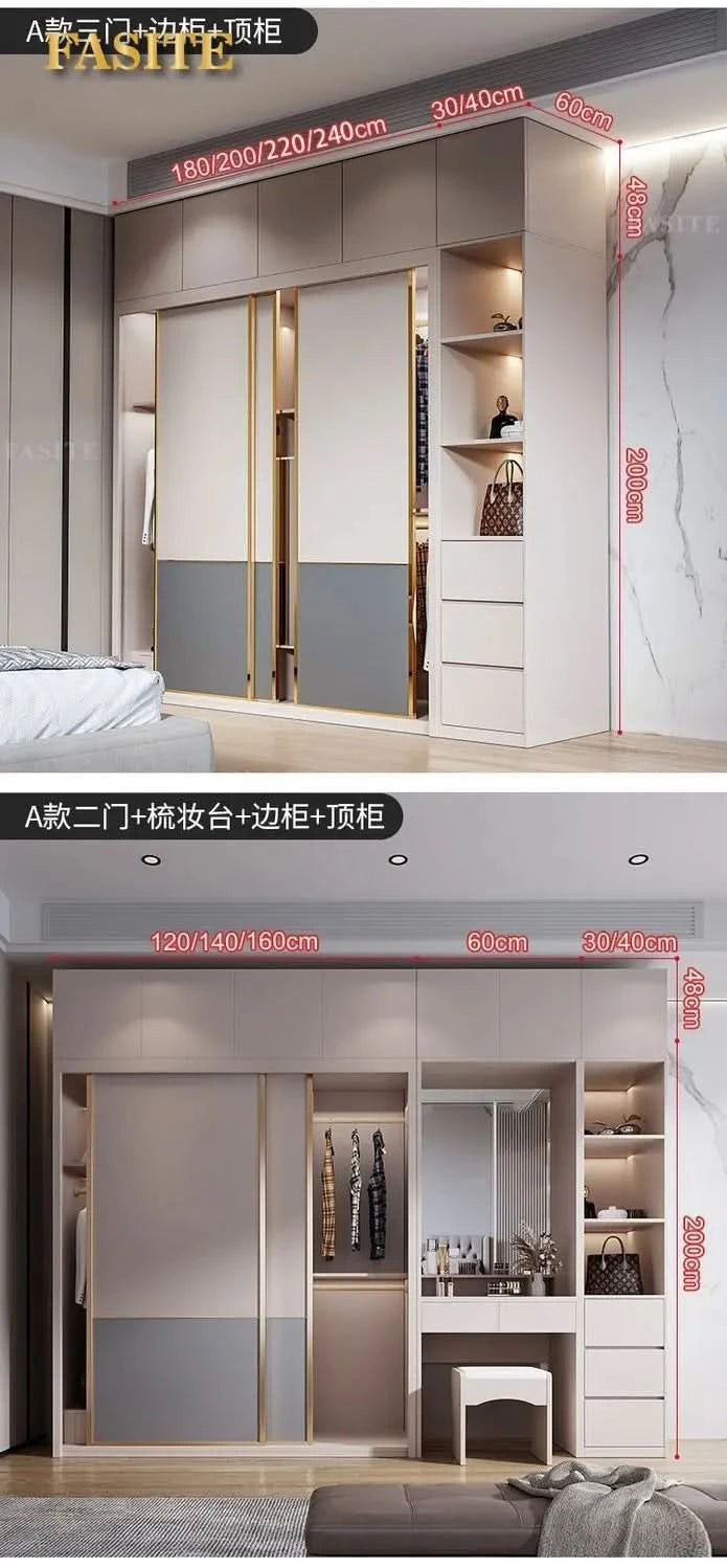 Sliding door wardrobe household bedroom small apartment full set of thickened back plate simple sliding door wardrobe
