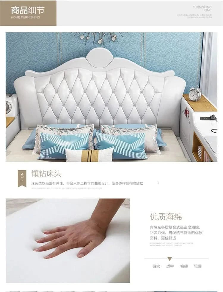 Headboard Storage Double Bed Queen Drawers King Size Smart Bed Luxury Princess Modern Letto Matrimoniale Bedroom Furniture