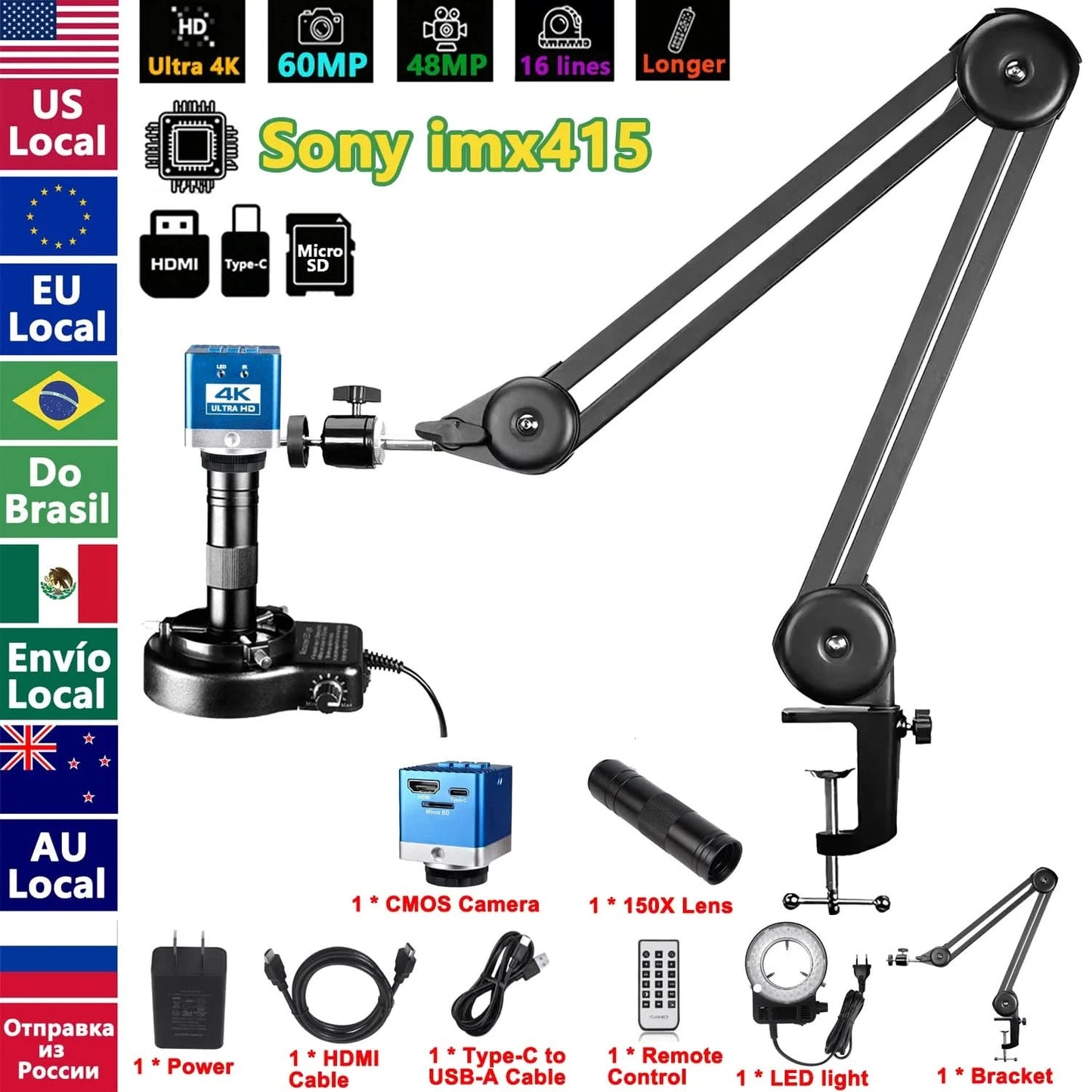 YIZHAN 4K Digital Microscope With Software, imx678 imx415 Sensor, 150X Electronic Microscope For Soldering, Reinforced Bracket