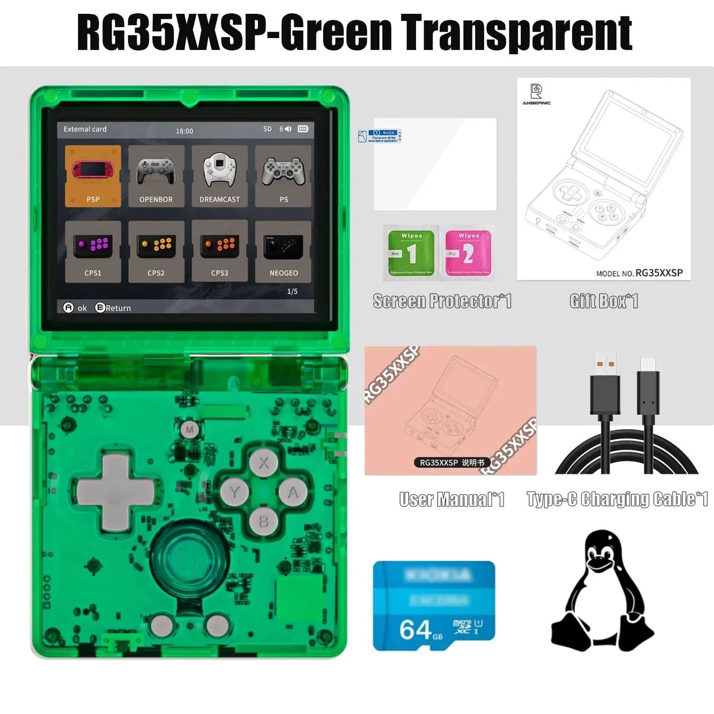 ANBERNIC RG35XXSP RG 35XXSP Fold Handheld Game Console Video Game Consoles 3.5Inch IPS Screen 3300mAh Linux System 256G PSP Game