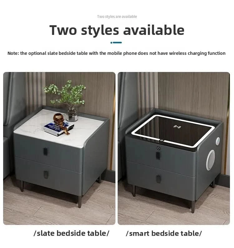 Bedside Table with Wireless Charging – 2-Tier Smart Nightstand with Lockable Drawer & Rechargeable LED Light