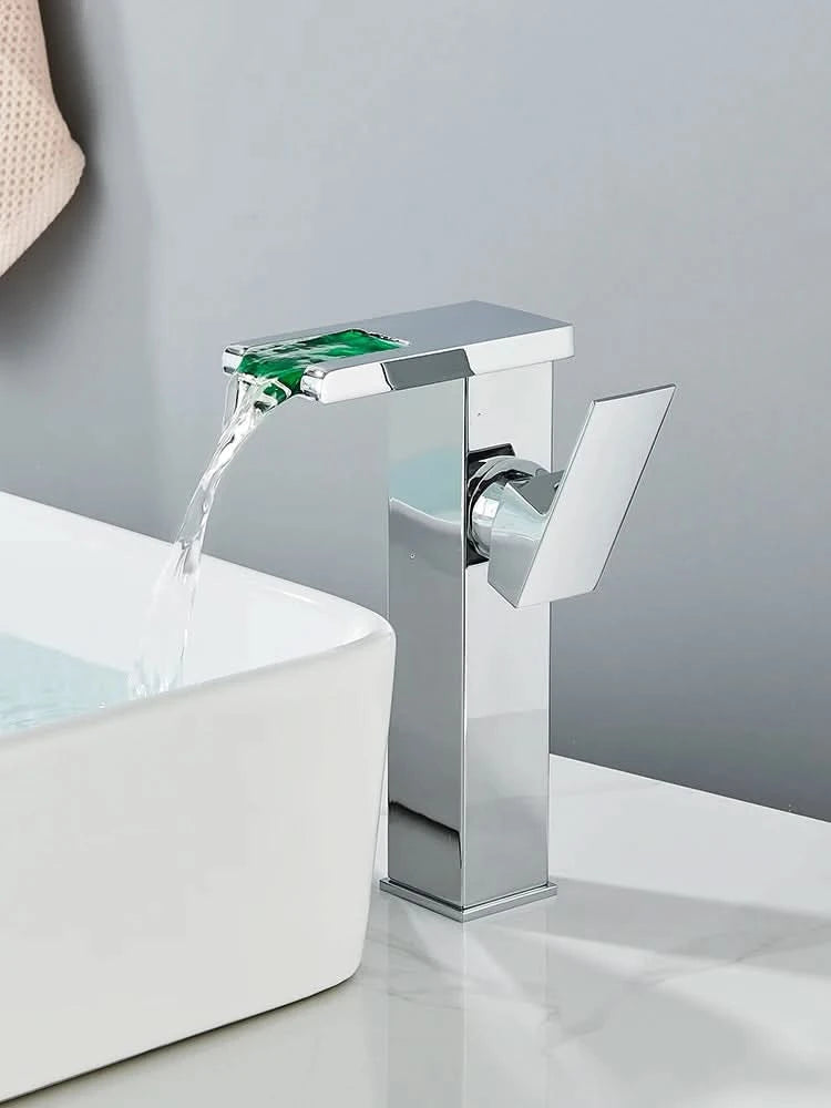 Rozin LED Bathroom Basin Faucet Black Waterfall Sink Faucets Hydroelectric LED Deck Mounted Crane Hot Cold Water Mixer Tap