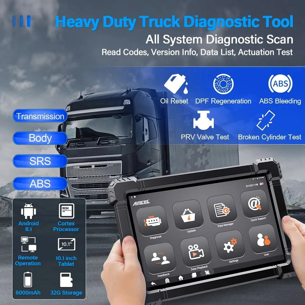 ANCEL X7HD Heavy Duty Truck Scanner  Full System Diagnostic Tool Bidirectional Diesel Scan Tool with 40+ Reset & DPF ECU Coding