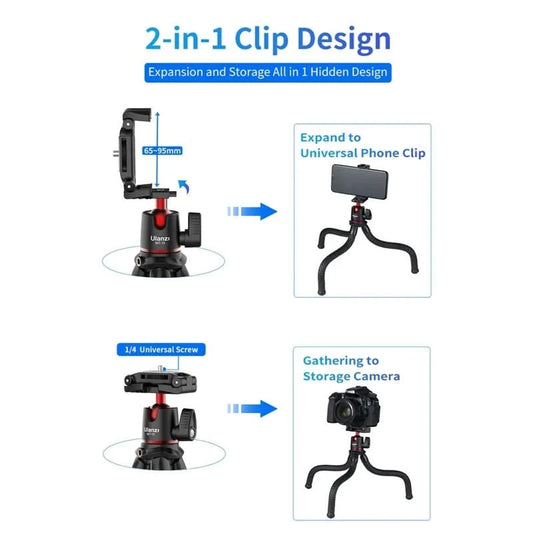 Ulanzi MT-11 flexibles Oktopus-Stativ für Handy DSLR-Kamera Vlog Tragbares 2-in-1 Design Selfie Stick Stativ mit Handyhalterung