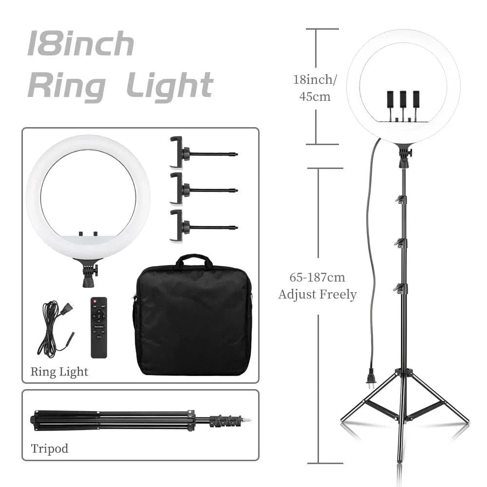 SH 18 Inch Knob Ring Light LED Selfie Video Lamp With Tripod Stand Phone Clip For YouTube Live Lighting Photo Photography Studio