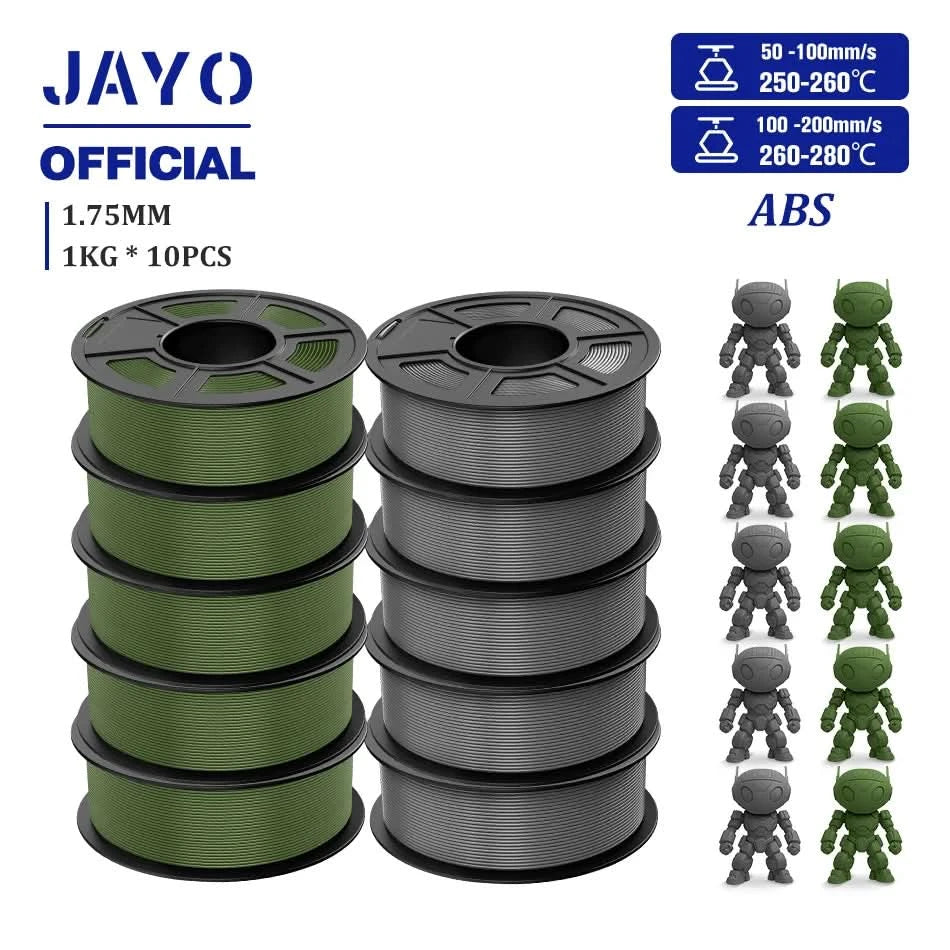 JAYO ABS Filament 1.75mm 3D Printer Filament 10Rolls For FDM 3D Printers 3D Pen Filament Refills 1KG/Roll 3D Printing Materials