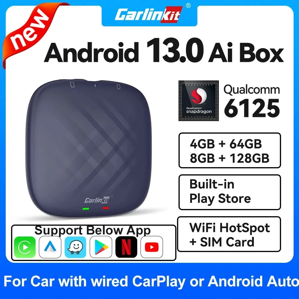 2026 NEW CarlinKit CarPlay Ai Box Qualcomm 8-Core Android 13 Wireless Carplay Android Auto Car Video TV Box WiFi SIM For Netflix