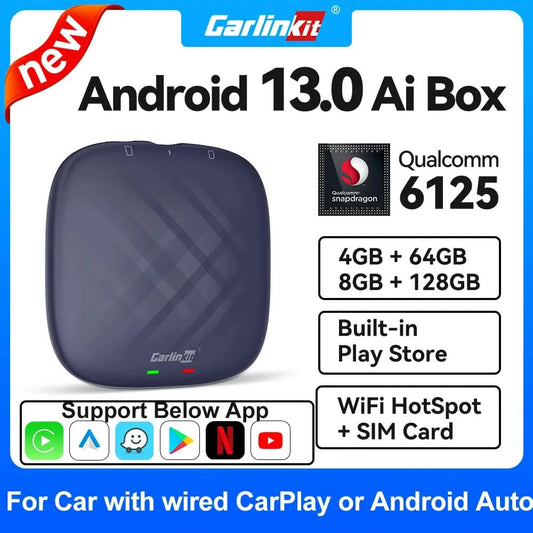 2026 NEW CarlinKit CarPlay Ai Box Qualcomm 8-Core Android 13 Wireless Carplay Android Auto Car Video TV Box WiFi SIM For Netflix