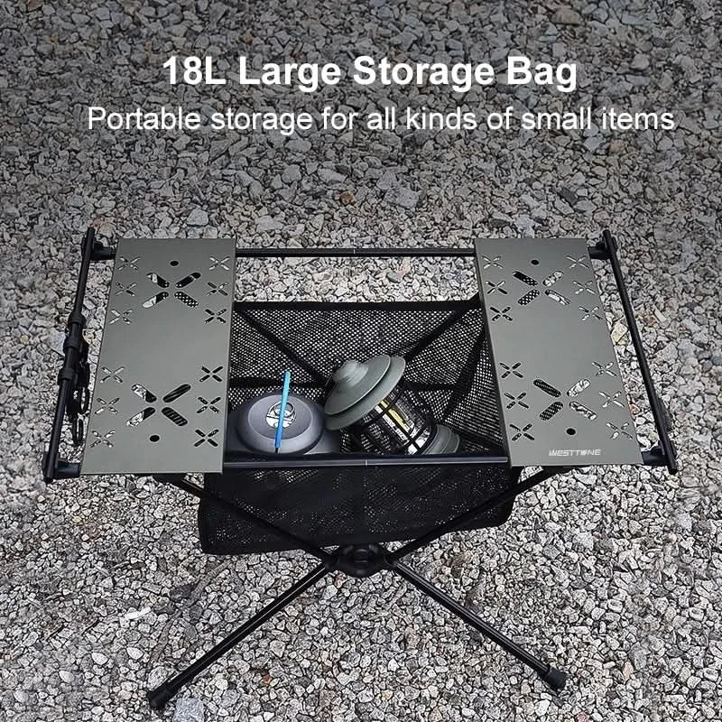 WESTTUNE Folding Camping Table Aluminum Lightweight Portable Table with Storage Mesh Bag for Outdoor Backyard Picnic BBQ Hiking